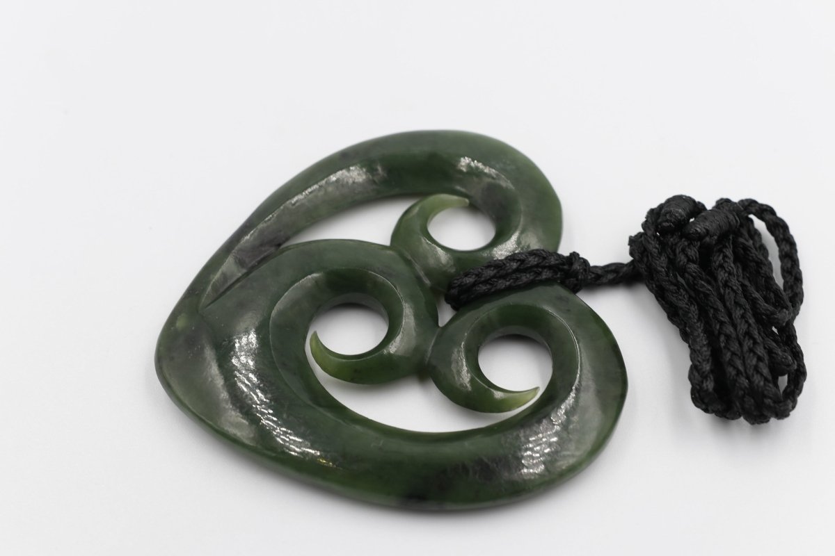 Large Greenstone Heart with triple Koru