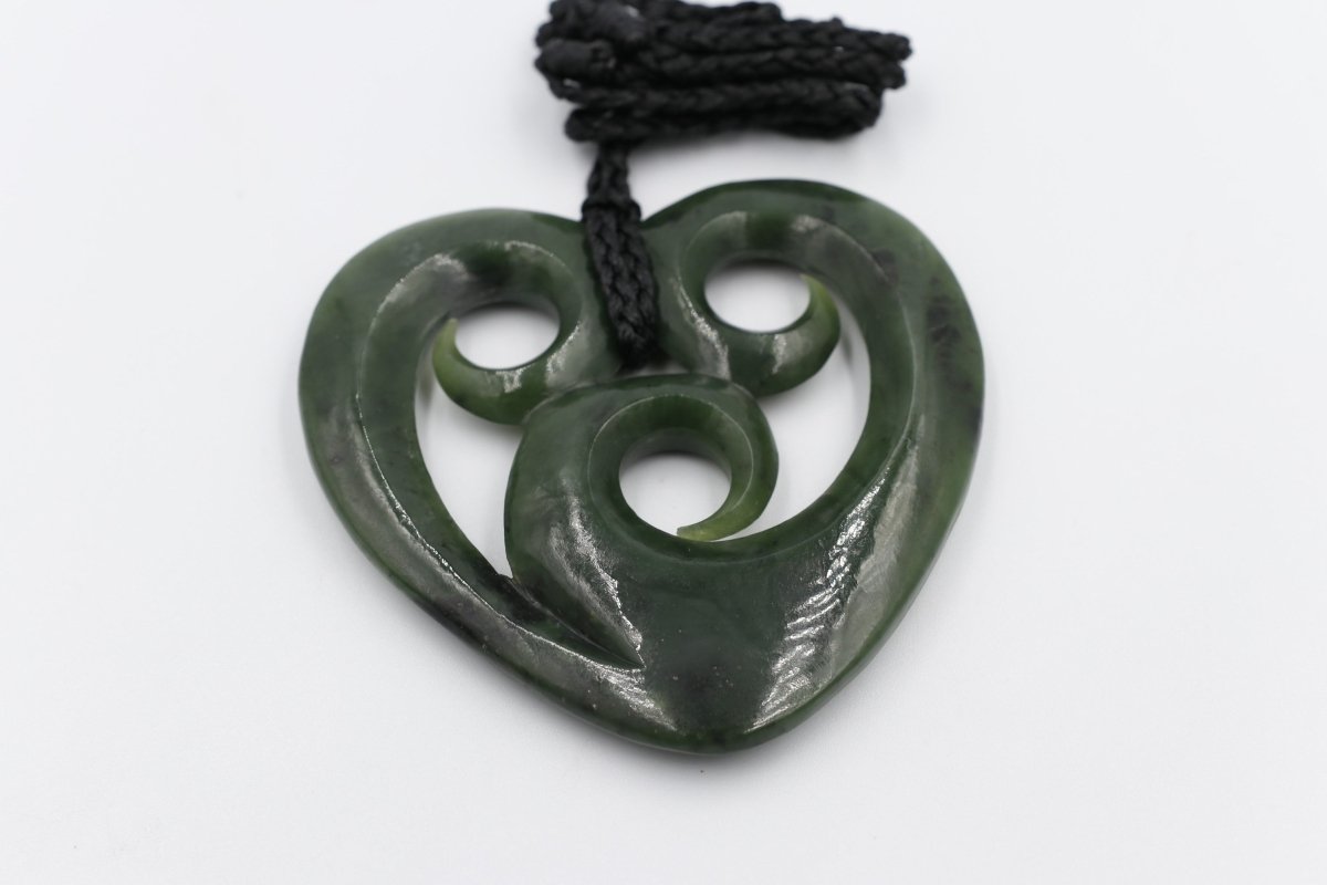 Large Greenstone Heart with triple Koru