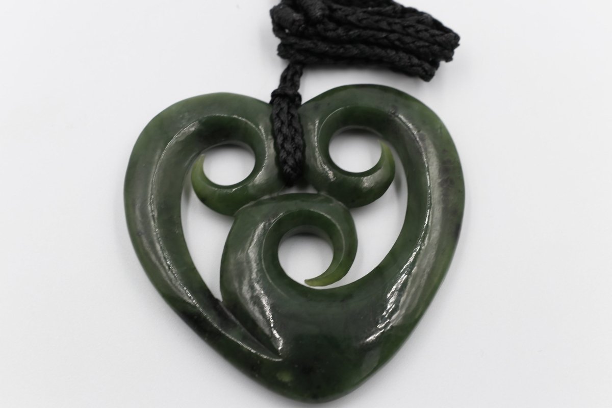 Large Greenstone Heart with triple Koru