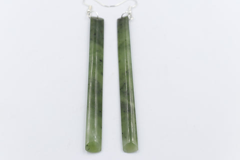 New Zealand Greenstone Drop Sth Silver set Toki Earrings GE007