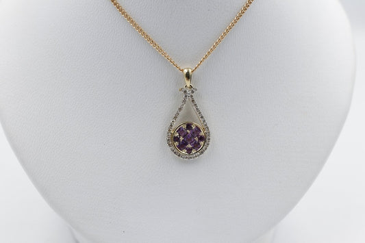9ct Yellow Gold Amethyst & Diamond Pendent SYP3273A
