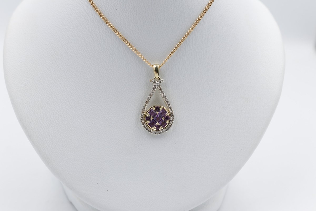 9ct Yellow Gold Amethyst & Diamond Pendent SYP3273A