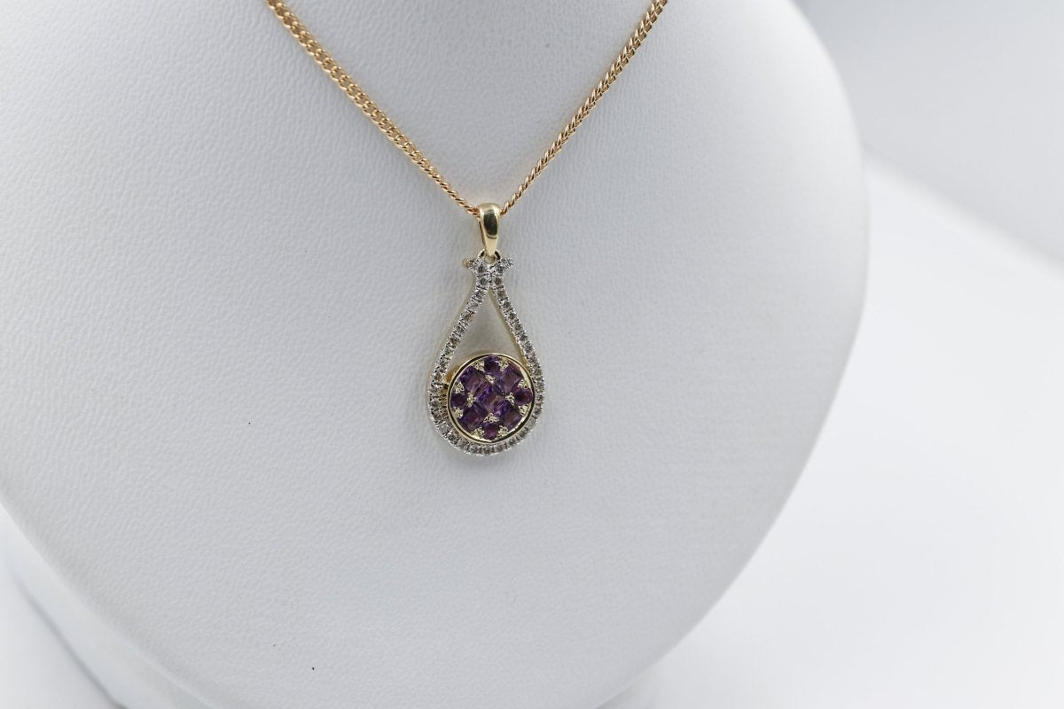 9ct Yellow Gold Amethyst & Diamond Pendent SYP3273A