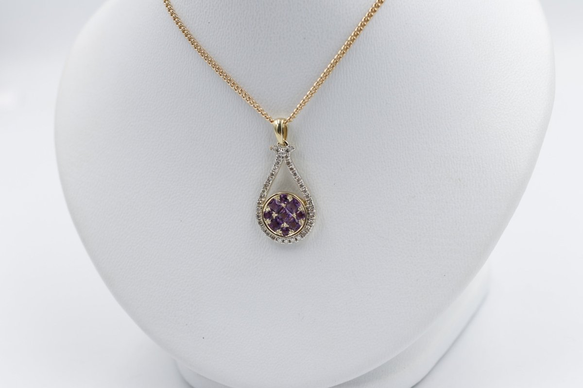 9ct Yellow Gold Amethyst & Diamond Pendent SYP3273A
