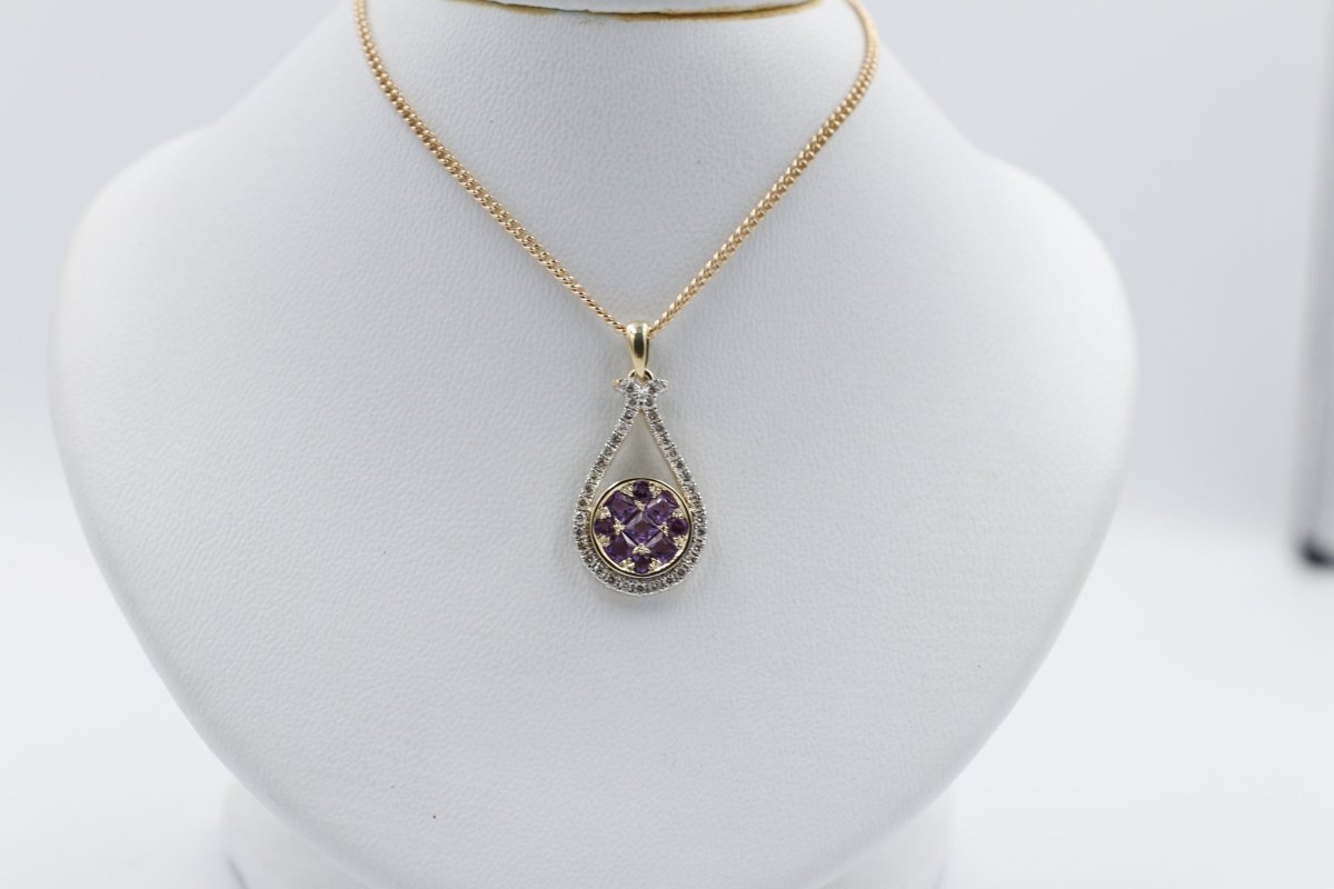 9ct Yellow Gold Amethyst & Diamond Pendent SYP3273A