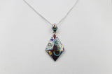 Stg Silver Enamel Painted Pendent and Earring Set IRA23