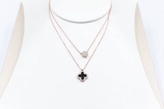 Stg Silver Rose Gold Plate Necklace with Black Motif IRA16