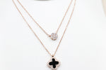 Stg Silver Rose Gold Plate Necklace with Black Motif IRA16