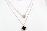 Stg Silver Rose Gold Plate Necklace with Black Motif IRA16