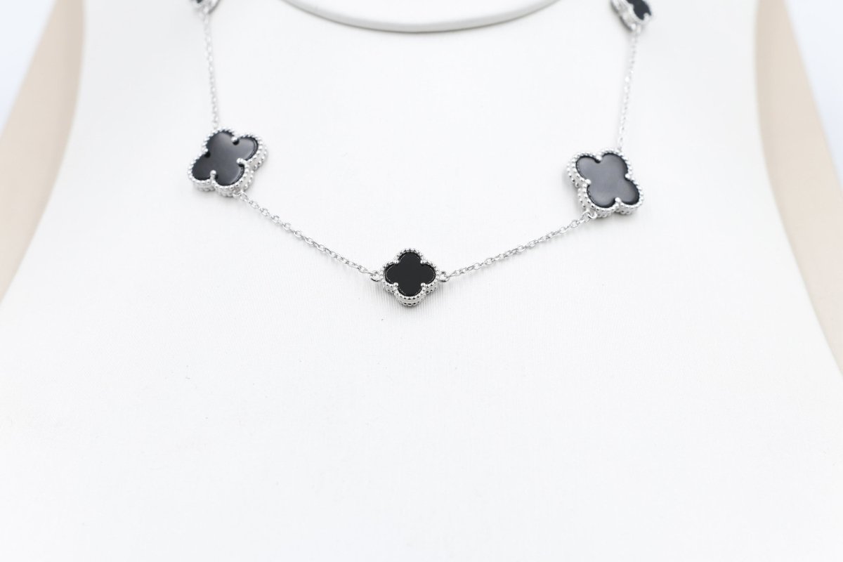 Stg Silver Necklace and Earring set with Black Motif IRA01