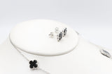 Stg Silver Necklace and Earring set with Black Motif IRA01