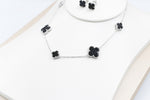 Stg Silver Necklace and Earring set with Black Motif IRA01