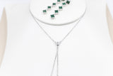 Stg Silver Necklace & Earring set with Green Motif IRA04