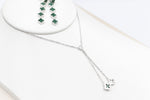 Stg Silver Necklace & Earring set with Green Motif IRA04