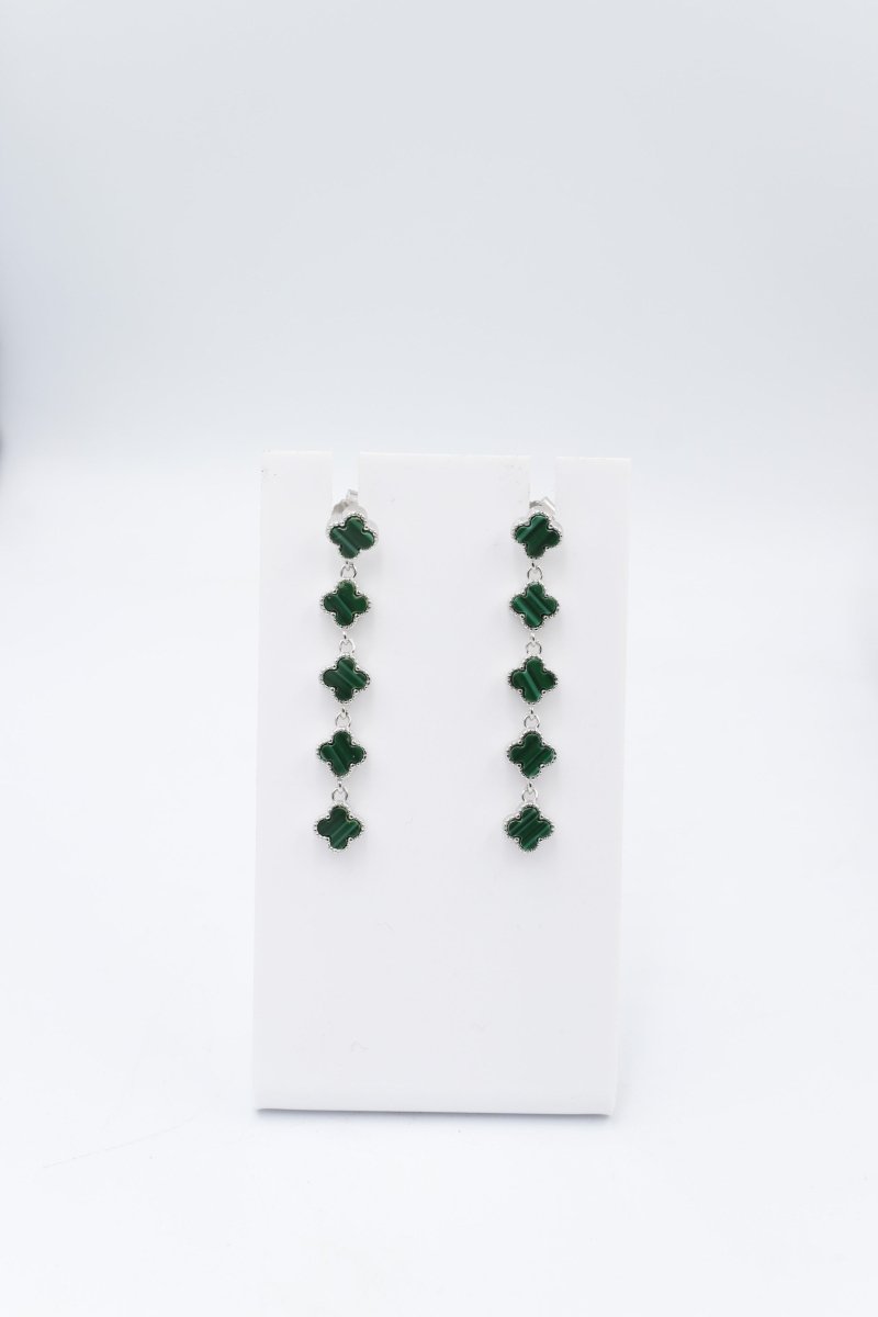 Stg Silver Necklace & Earring set with Green Motif IRA04