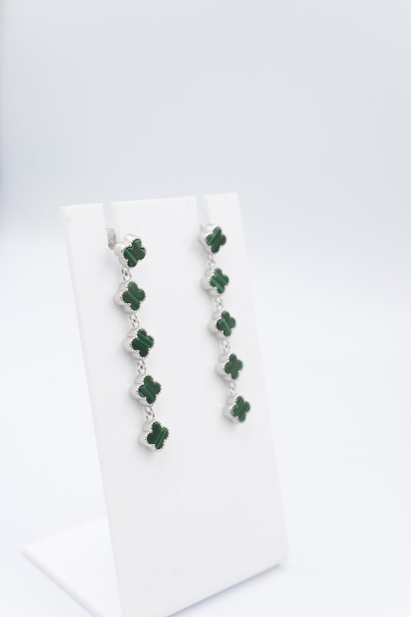 Stg Silver Necklace & Earring set with Green Motif IRA04