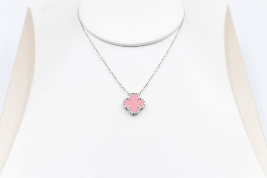 Stg Silver Necklace with Pink Motif IRA06