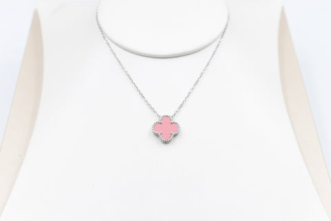 Stg Silver Necklace with Pink Motif IRA06