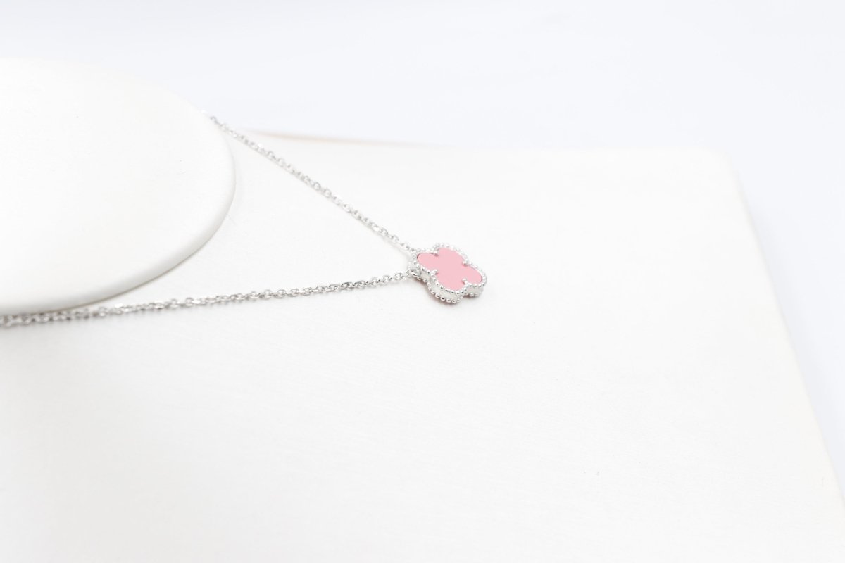Stg Silver Necklace with Pink Motif IRA06