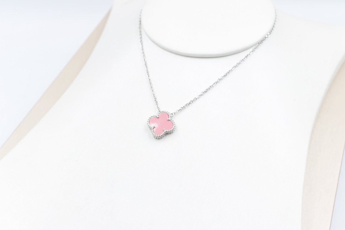 Stg Silver Necklace with Pink Motif IRA06