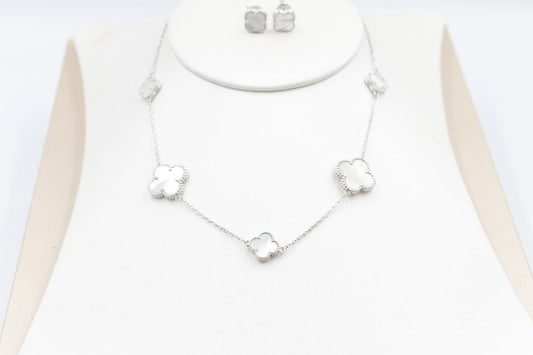 Stg Silver Necklace and Earring set with white Motif IRA01