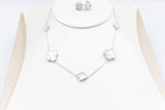 Stg Silver Necklace and Earring set with white Motif IRA01