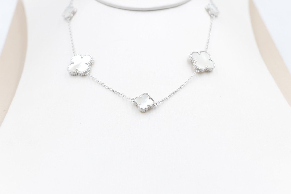 Stg Silver Necklace and Earring set with white Motif IRA01