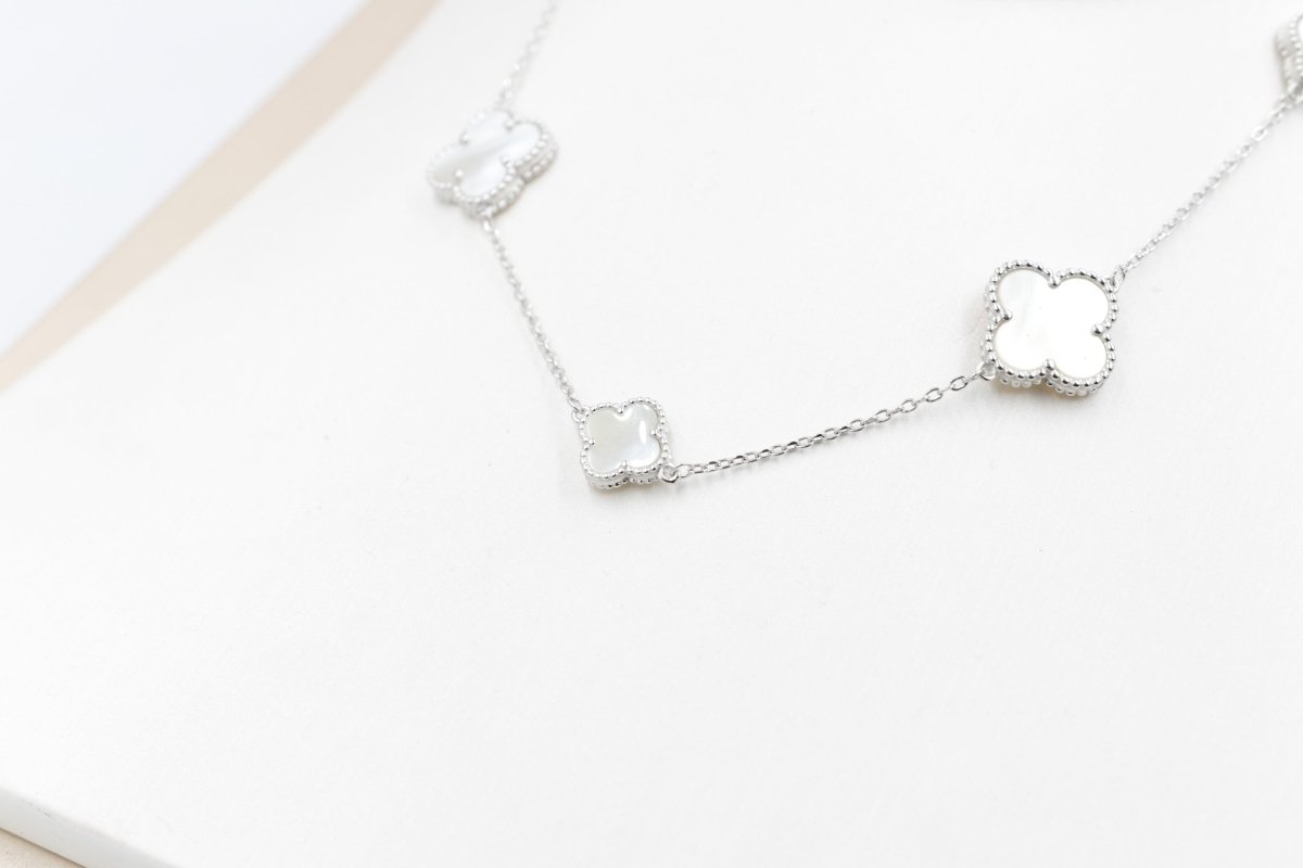 Stg Silver Necklace and Earring set with white Motif IRA01