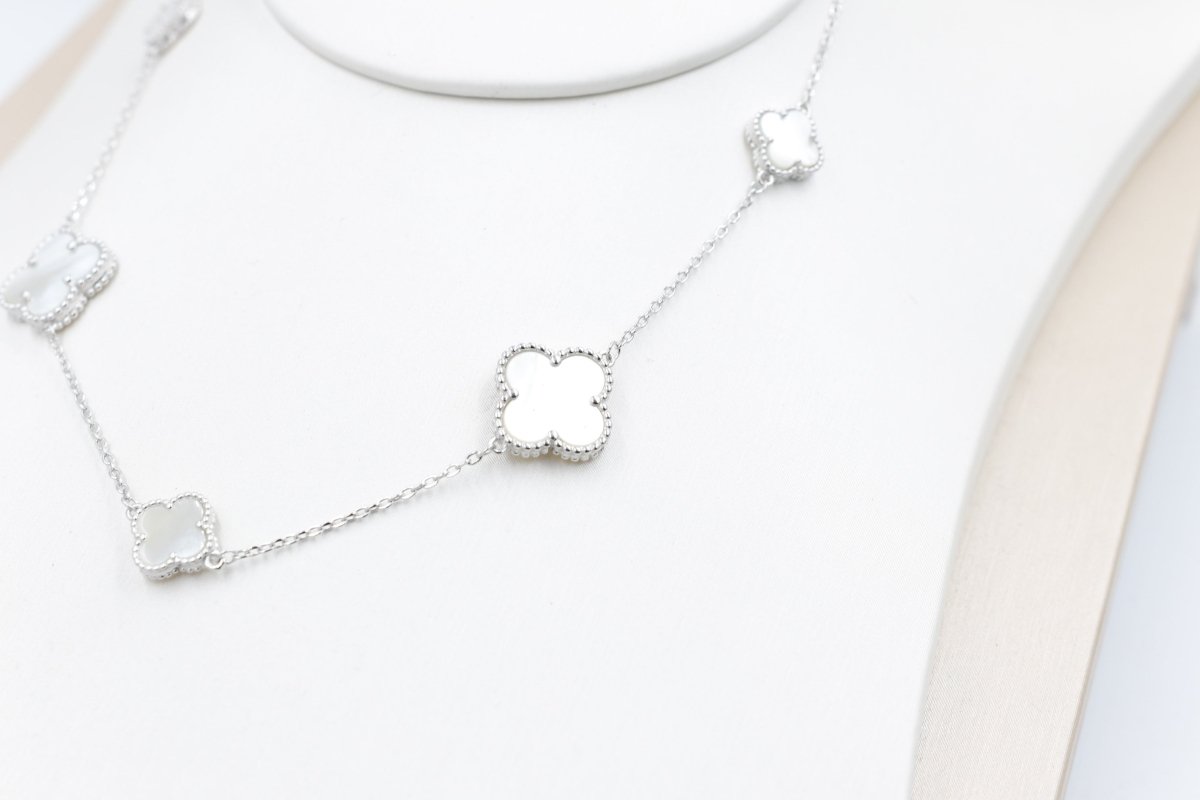 Stg Silver Necklace and Earring set with white Motif IRA01