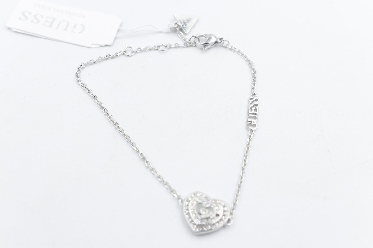 Guess Mini Heart Silver Tone Bracelet JUBB04031JWRHL