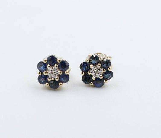 9ct Gold Genuine Sapphire Cluster Earrings SJ5ET0022-SAPP