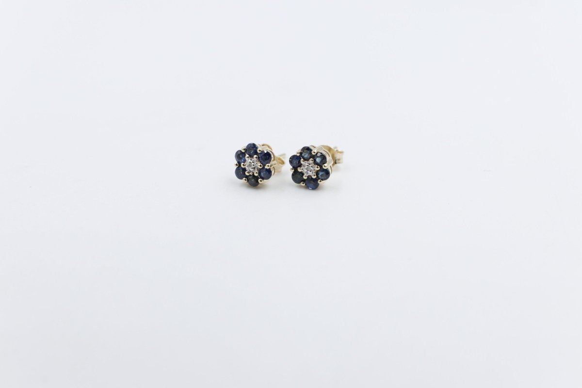 9ct Gold Genuine Sapphire Cluster Earrings SJ5ET0022-SAPP