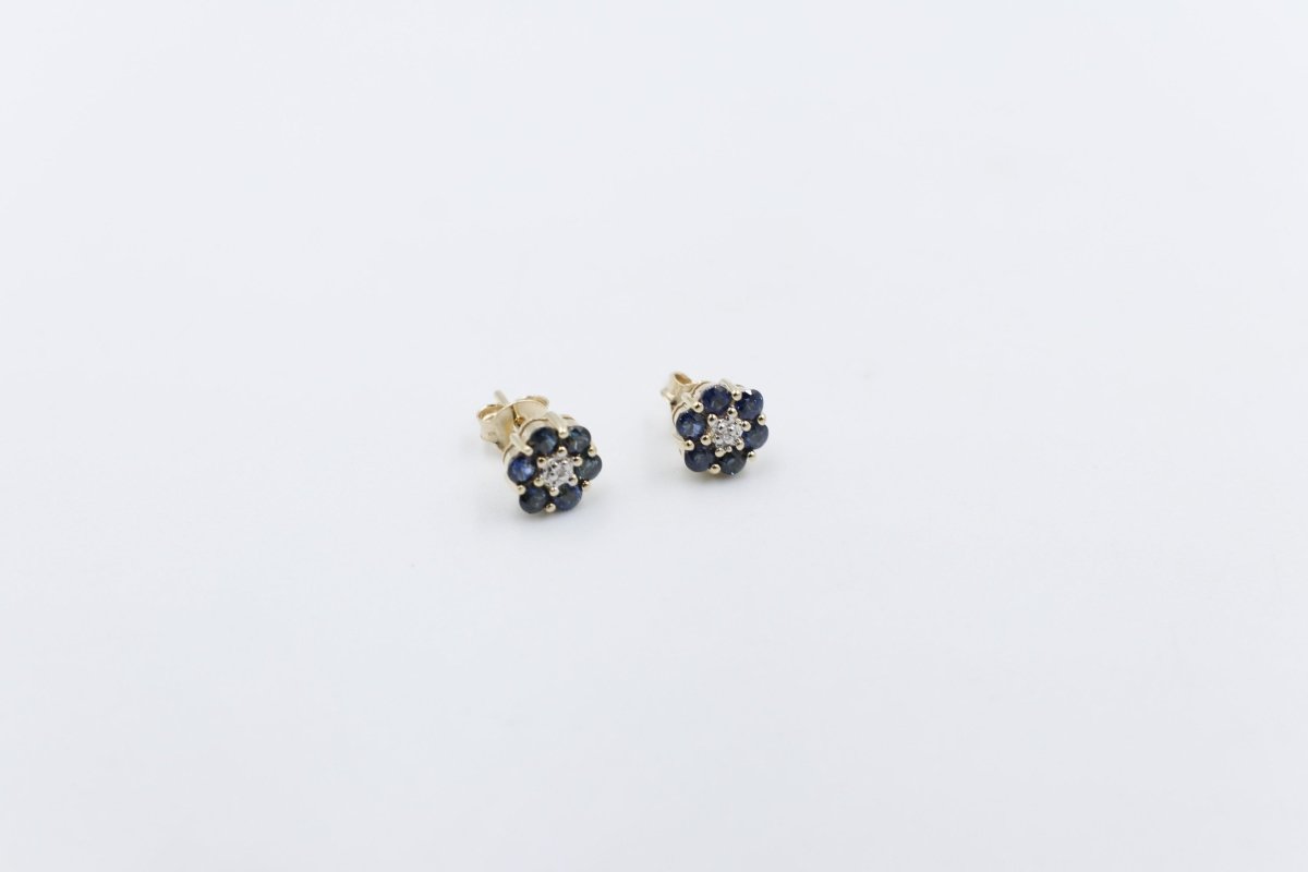 9ct Gold Genuine Sapphire Cluster Earrings SJ5ET0022-SAPP
