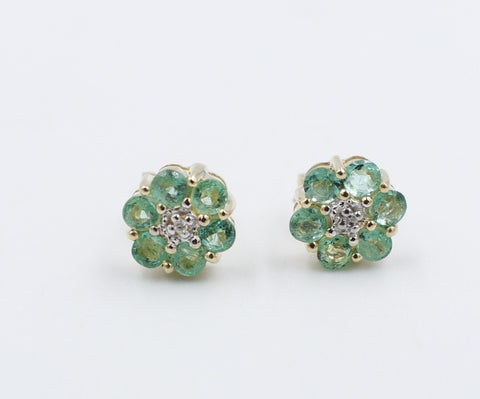 9ct Gold Genuine Emerald Cluster Earrings SJ5ET0022-EMDI