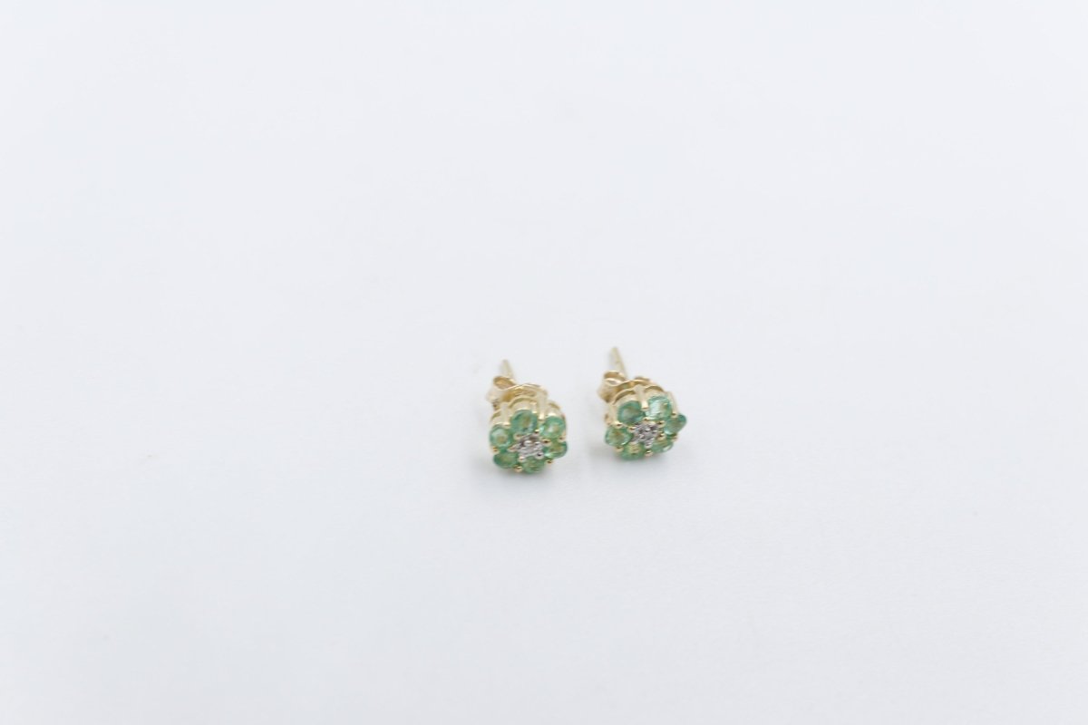 9ct Gold Genuine Emerald Cluster Earrings SJ5ET0022-EMDI