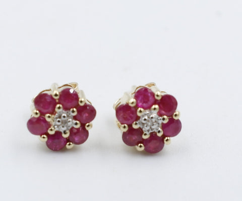 9ct Gold Genuine Ruby Cluster Earrings SJ5ET0022-RUDI