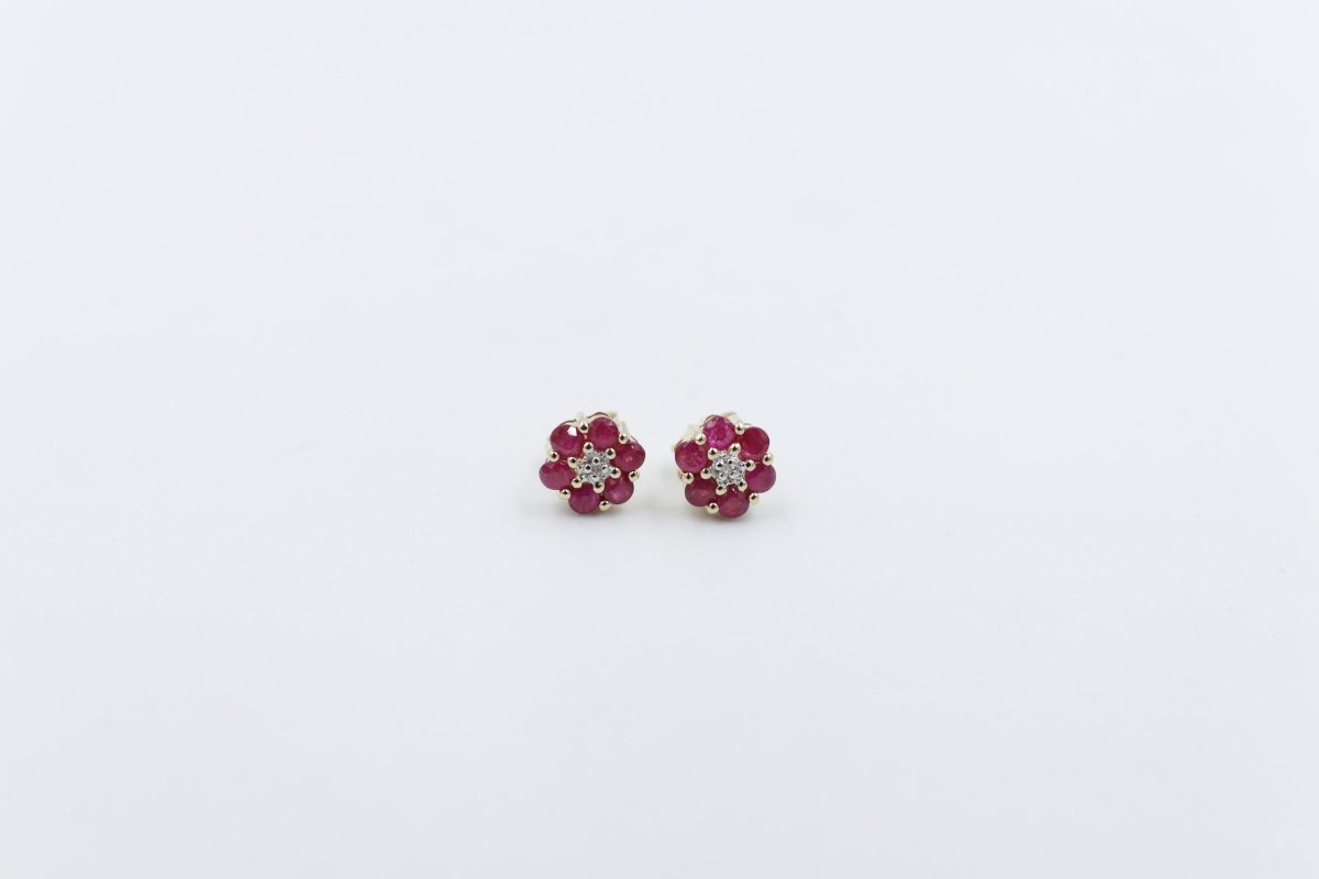 9ct Gold Genuine Ruby Cluster Earrings SJ5ET0022-RUDI