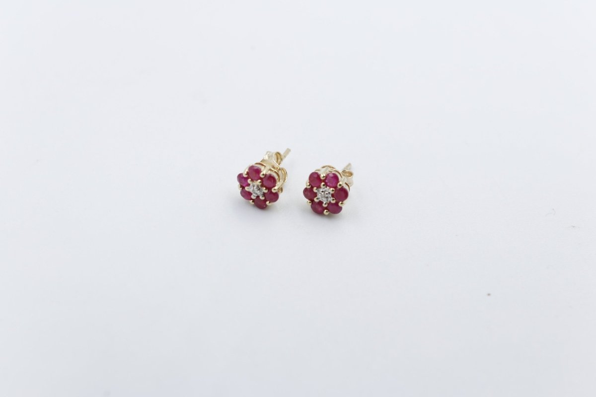 9ct Gold Genuine Ruby Cluster Earrings SJ5ET0022-RUDI