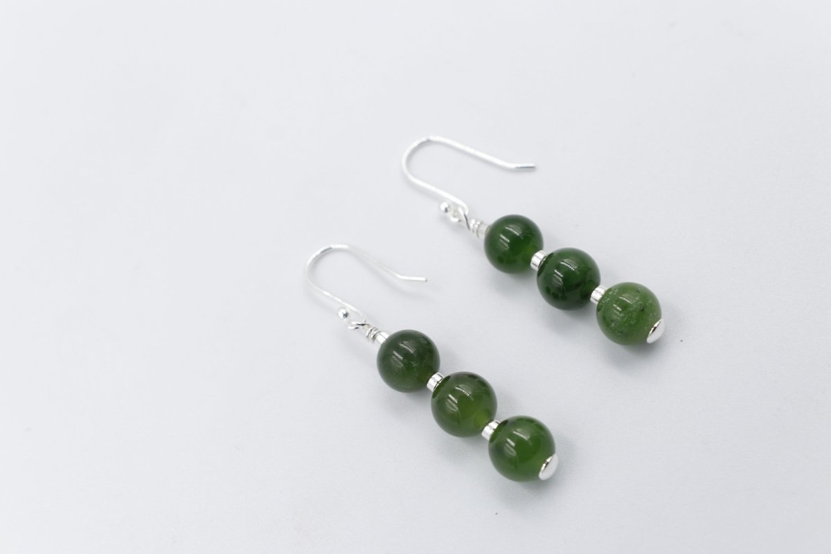 Stg Silver Set New Zealand Greenstone Drop Earrings SYE2020L