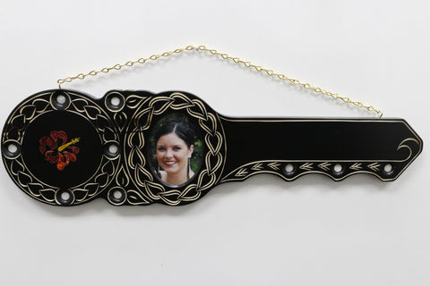 Native New Zealand Wooden 21st key with Hibiscus