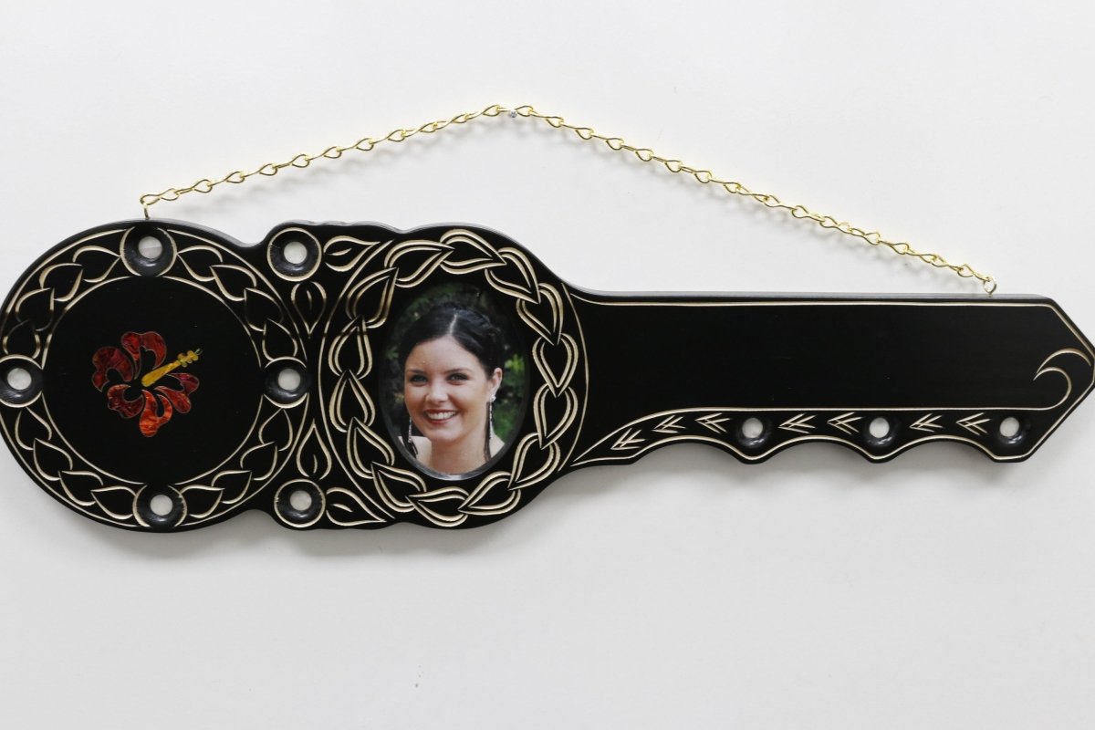 Native New Zealand Wooden 21st key with Hibiscus