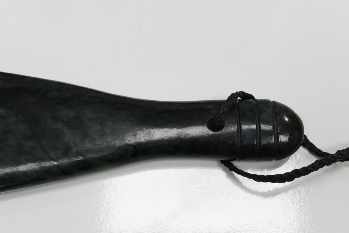 New Zealand Greenstone Mere 300mm or 30cm with Native wood Base