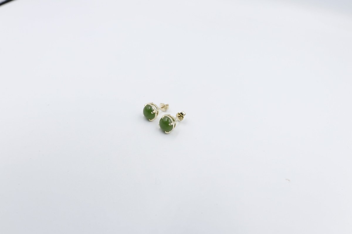 9ct Gold Set New Zealand Greenstone 7mm Studs SYE1802