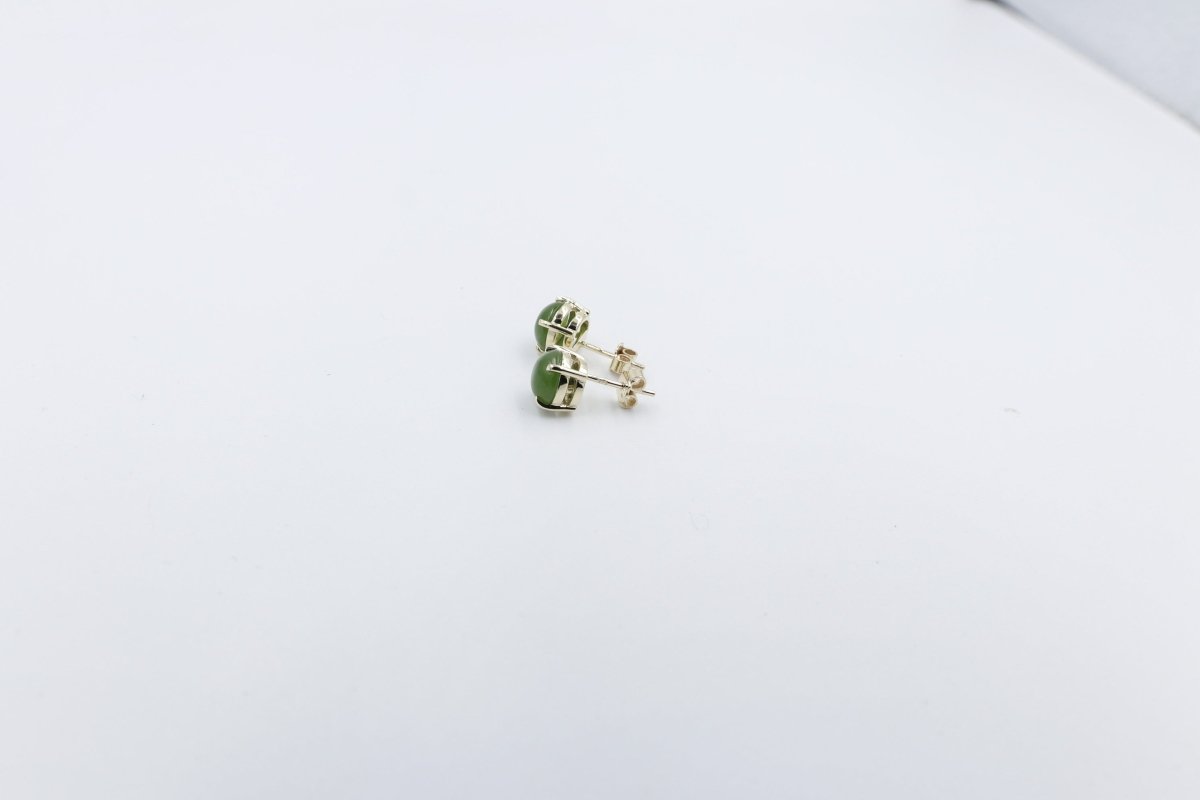 9ct Gold Set New Zealand Greenstone 7mm Studs SYE1802
