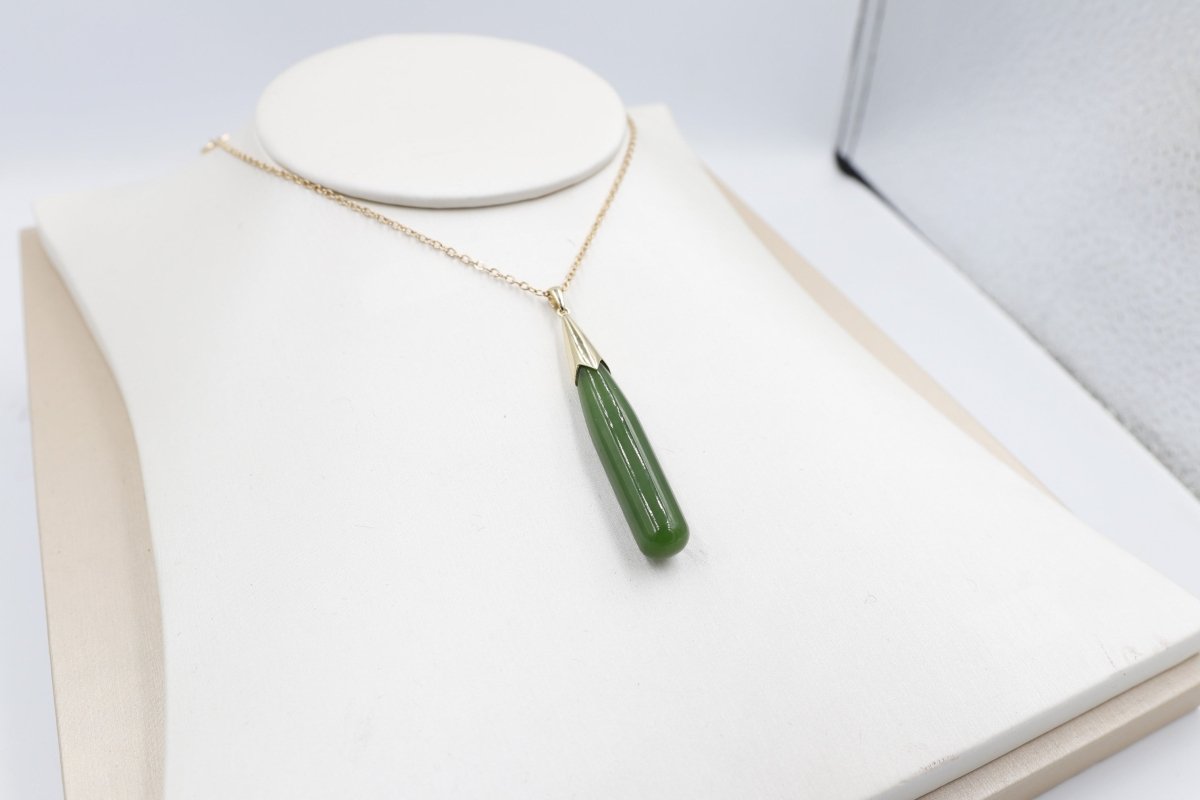 9ct Gold Set New Zealand Greenstone Pendent SYP3717G
