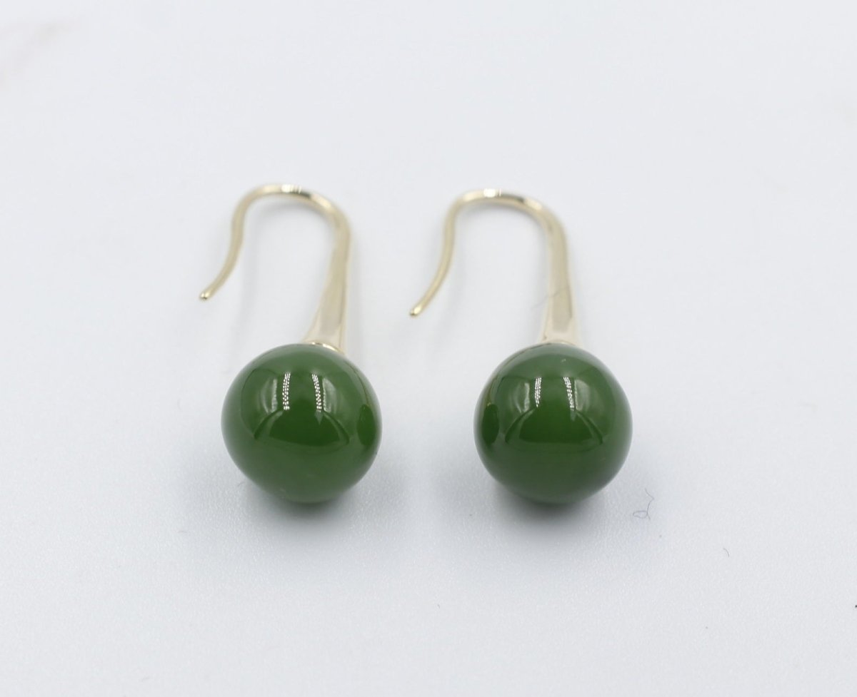 9ct Gold Set New Zealand Greenstone Drop Earrings SYE1253