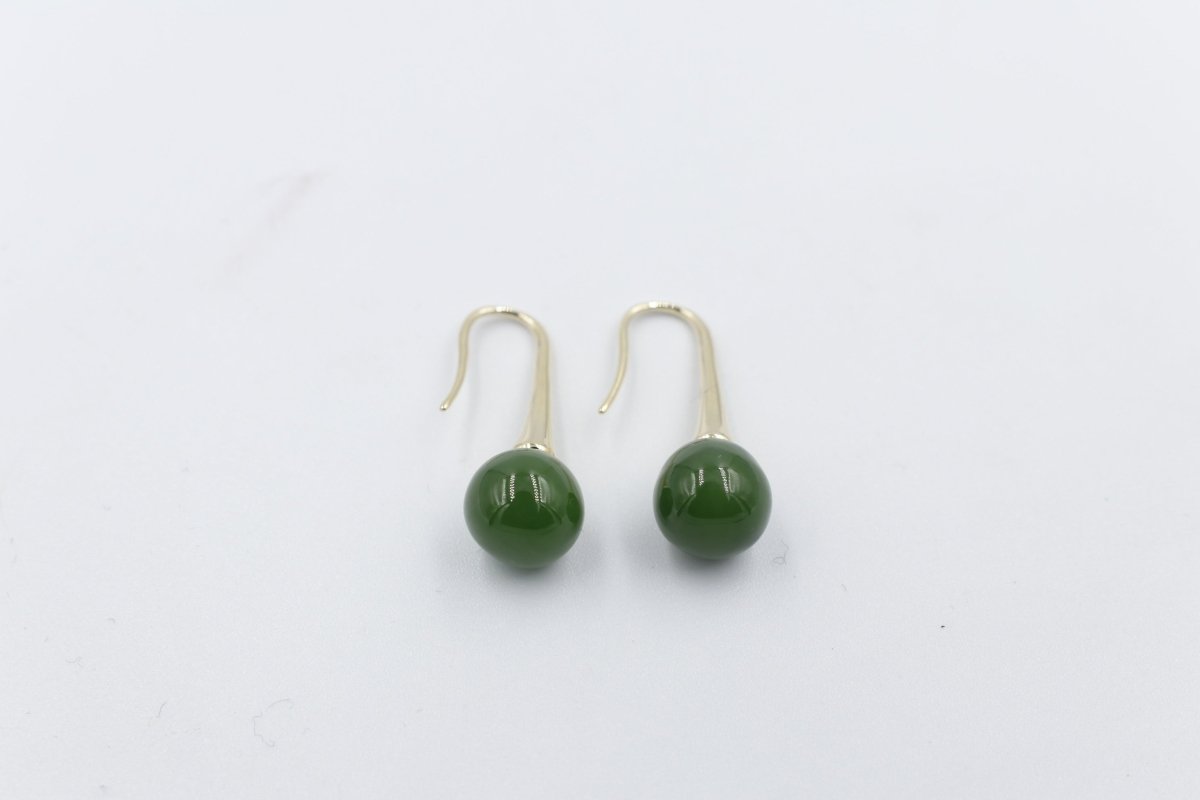 9ct Gold Set New Zealand Greenstone Drop Earrings SYE1253