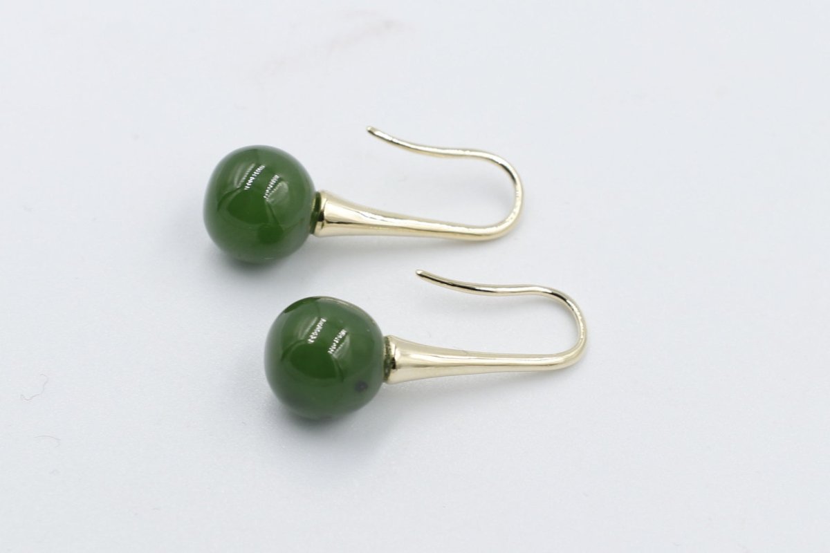 9ct Gold Set New Zealand Greenstone Drop Earrings SYE1253