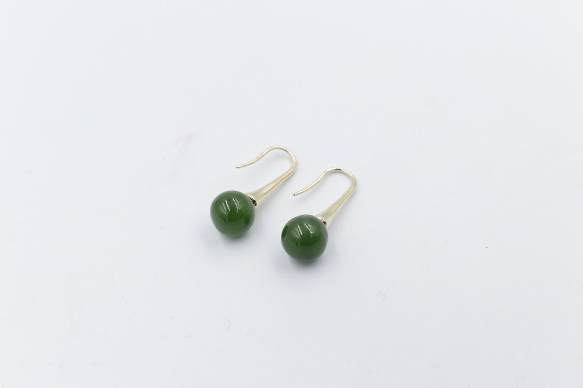 9ct Gold Set New Zealand Greenstone Drop Earrings SYE1253