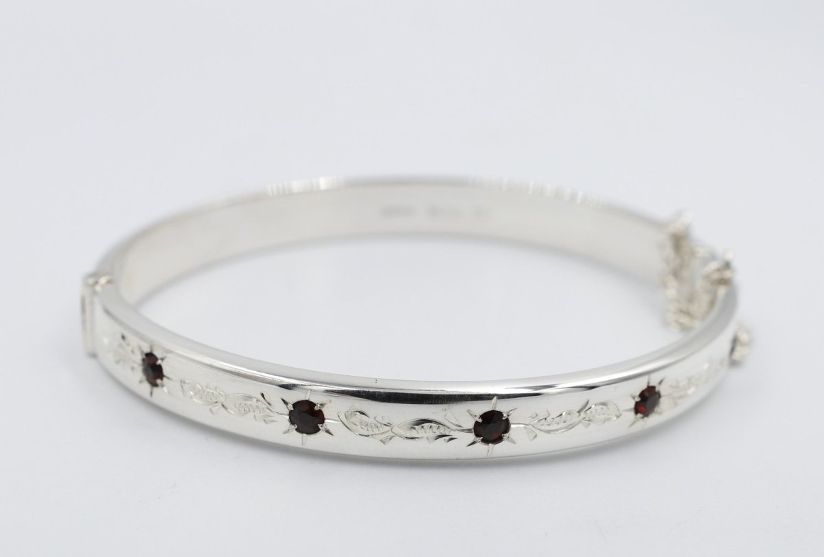 Sterling Silver Snap Bangle with Garnet